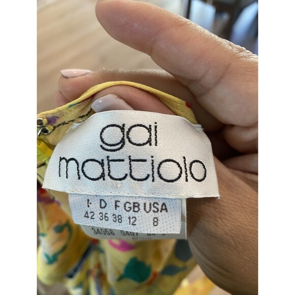 Vintage Gai Mattiolo Y2K Yellow Floral 100% Silk Midi Dress Fairy core Sz Small - Picture 10 of 10